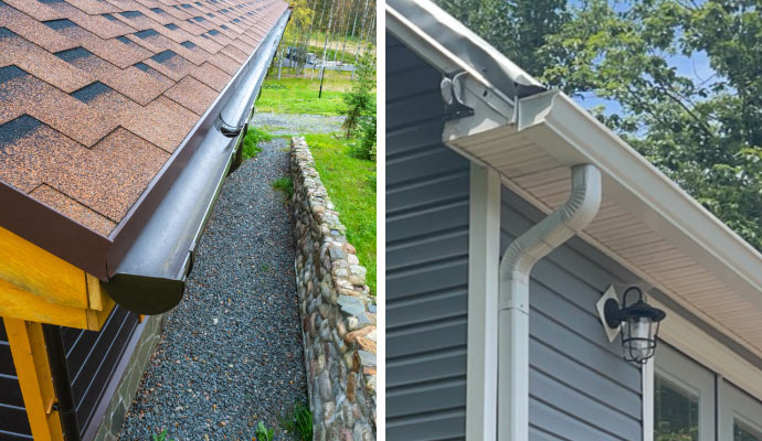 Collage of installed Specialty and seamless gutter.