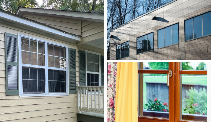 Collage of different types materials window